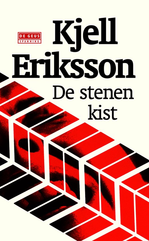 Boek met rode en zwarte blokken, titel 'Kjell Eriksson De stenen kist'.