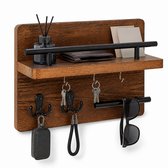 Sleutelhouder Muur - Wandkapstok met Opbergruimte en Haken - Wandrek voor Sleutels, Hoeden en Accessoires - Kapstok voor Hal en Entree - Wandorganizer
