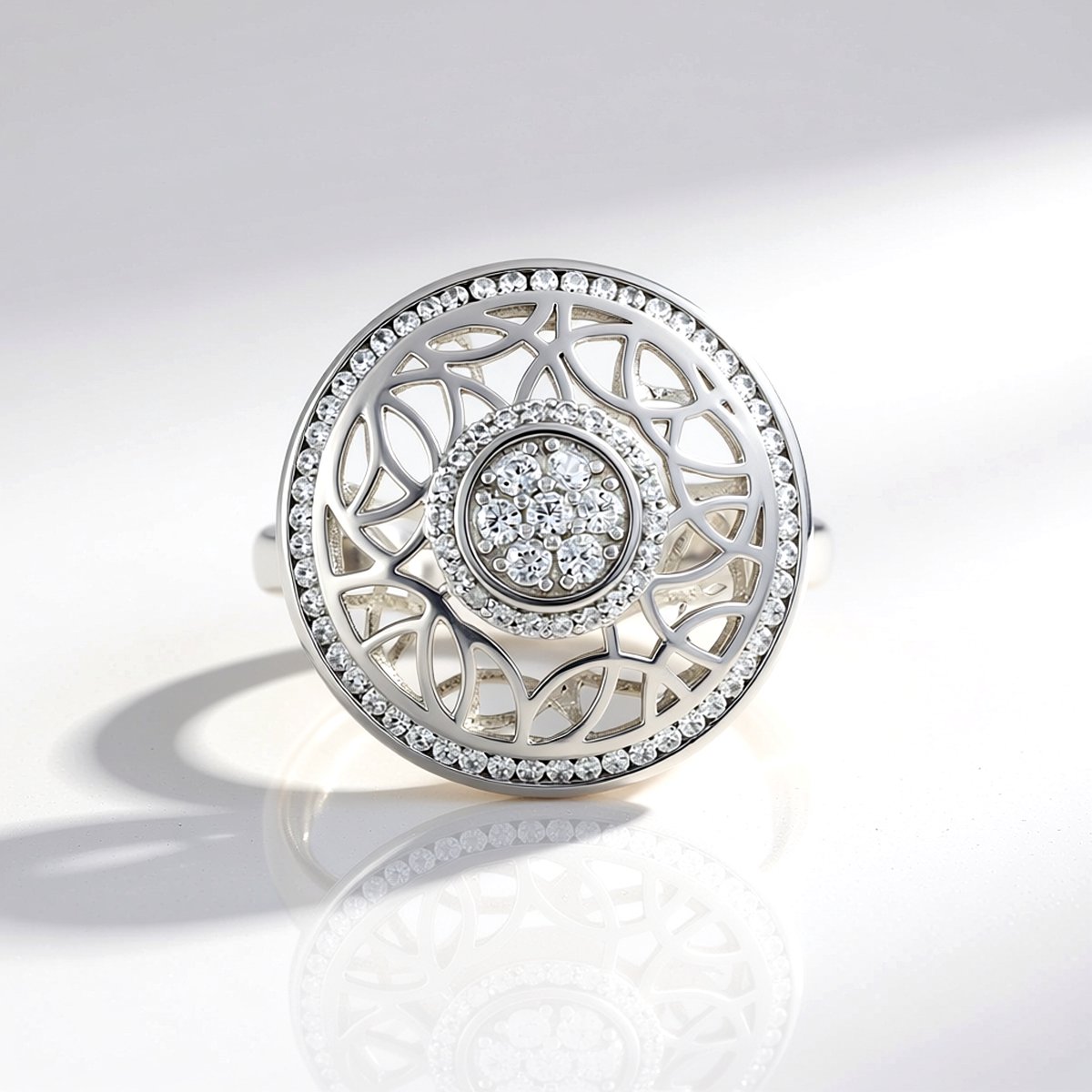 Cavill - Verstelbare Damesring - 925 Sterling Zilver Gerhodineerd - 0,82 ct Cambodjaanse Zirkonen Rond Facet - Opengewerkt & Filigrain