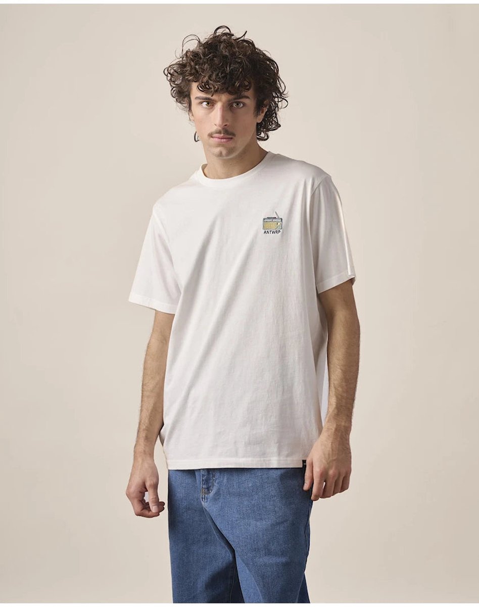 Antwrp T-shirt ecru met geborduurde radio en logo voor heren - XL (42)