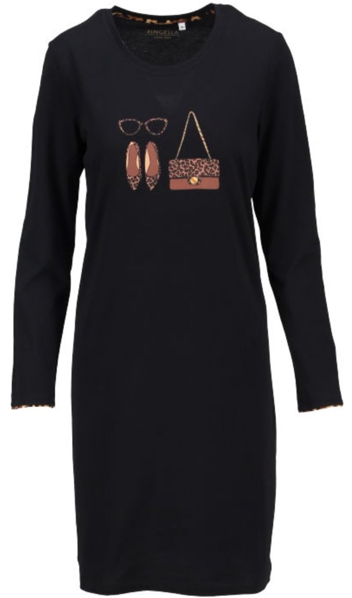 Katoenen dames nachthemd zwart Ringella - Zwart - Maat - 36