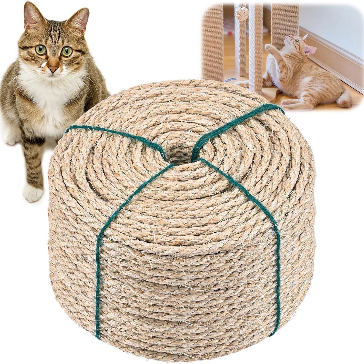 6 mm sisaltouw (6 mm x 20 m) – Voor het repareren en vervangen van krabpalen, krabmeubels en krabplanken/-matten of trapkussens – Voor het omwikkelen van buizen, trappen of banden – Woondecoratie – Lichtbruin