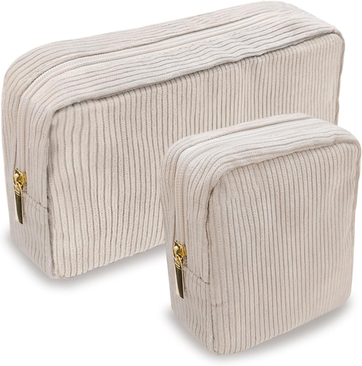Cosmetica Organizer Set van 2 Stuks - Kleine Corduroy Make-up Tas voor Vrouwen en Meisjes, Ideaal voor Reizen en Dagelijks Gebruik, Beige