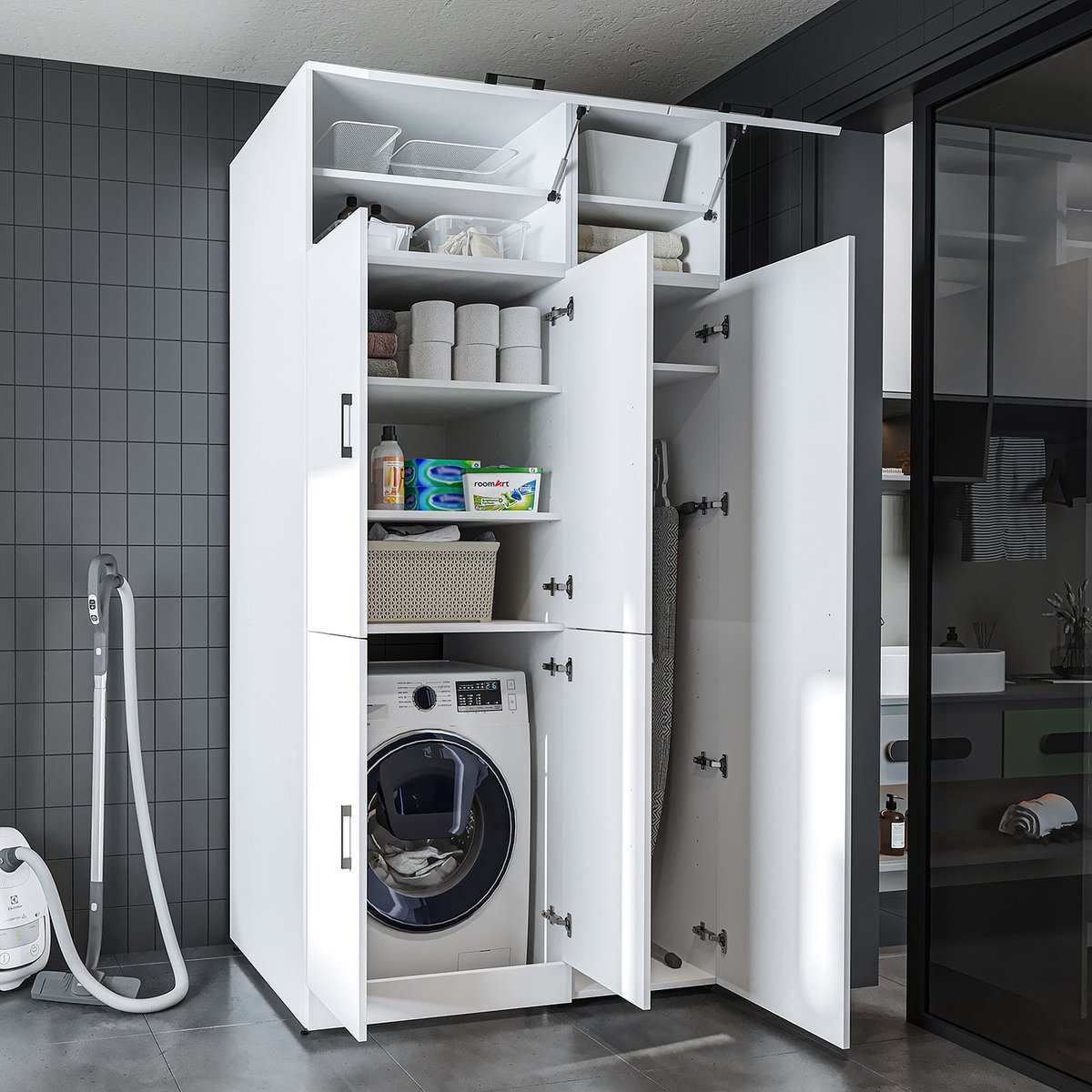 Roomart DORA-II Wasmachine Ombouwkast 115x230 cm met Opzetkast - Wit