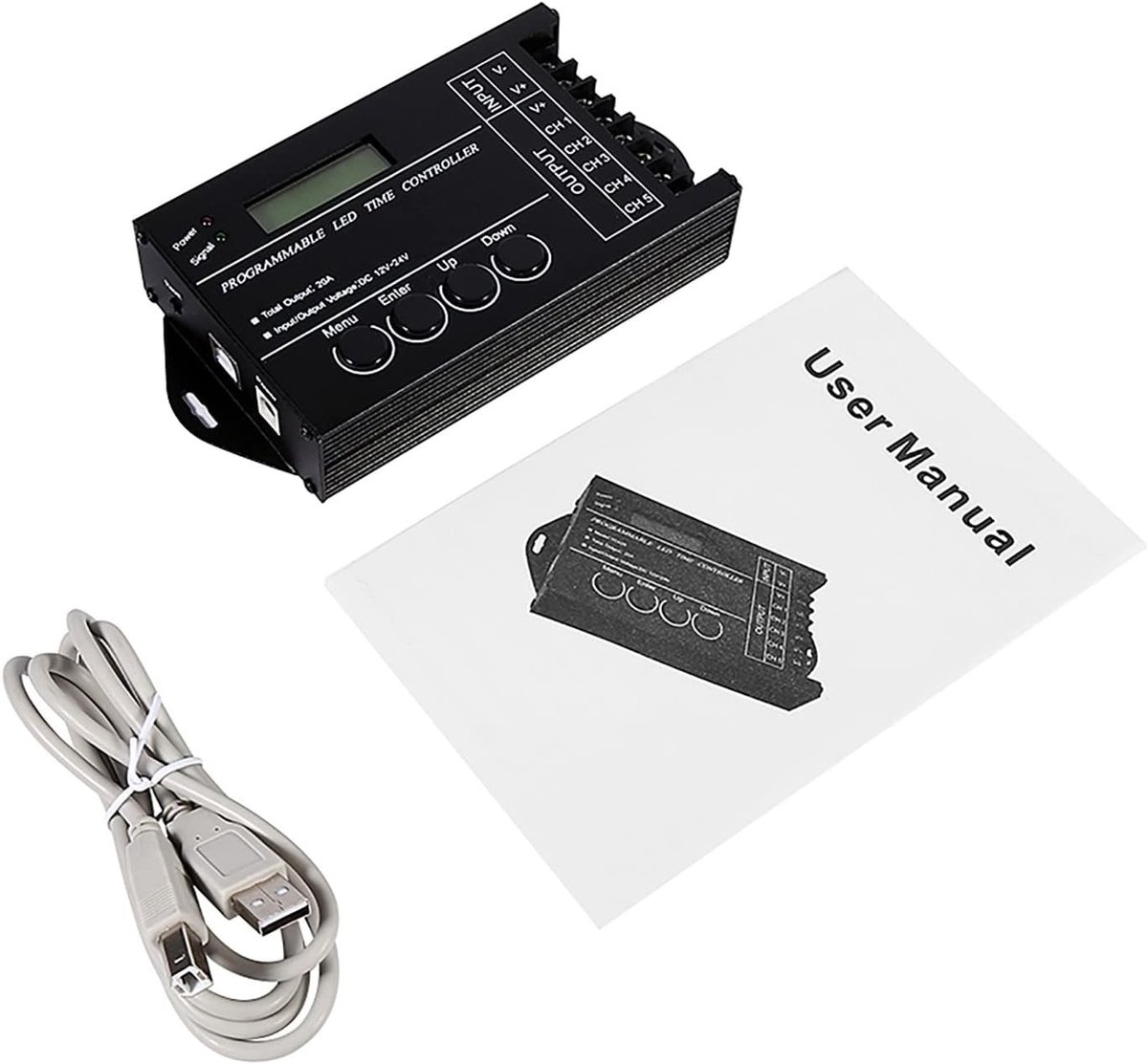 Programmeerbare LED Controller voor RGBW en Enkelkleurige LED Verlichting - 20A 5-Kanaals Dimmer en Timer voor 12V en 24V Systemen