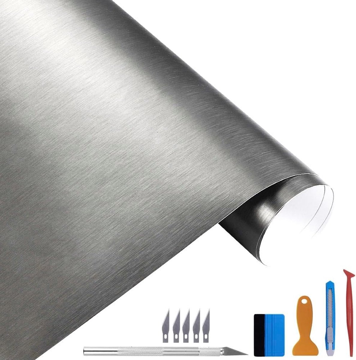 100cm x 300cm Grijs Geborsteld RVS Metallic Vinyl Film - Matte Chrome Folie voor Auto, Motor en Meubels