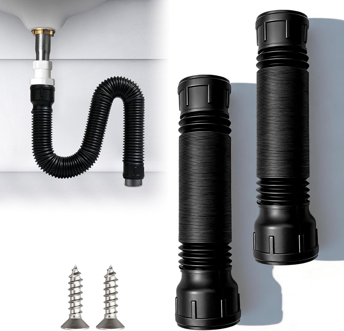 Set van 2 Flexibele Afvoerpijpen voor Regenwater, 80/100 mm Zwart, Ideaal voor Huizen en Tuinen, Eenvoudige Installatie en Duurzaam Ontwerp