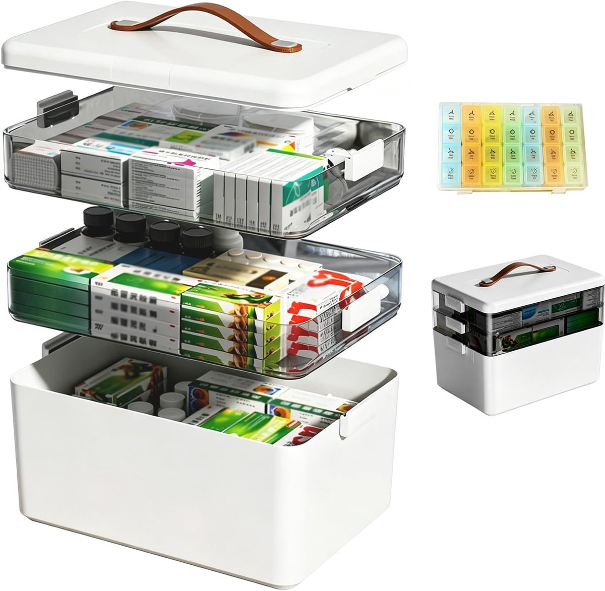 Grote Lockable Medicijnendoos met 28 Compartimenten en 3-laags Organizer voor Veiligheid en Organisatie