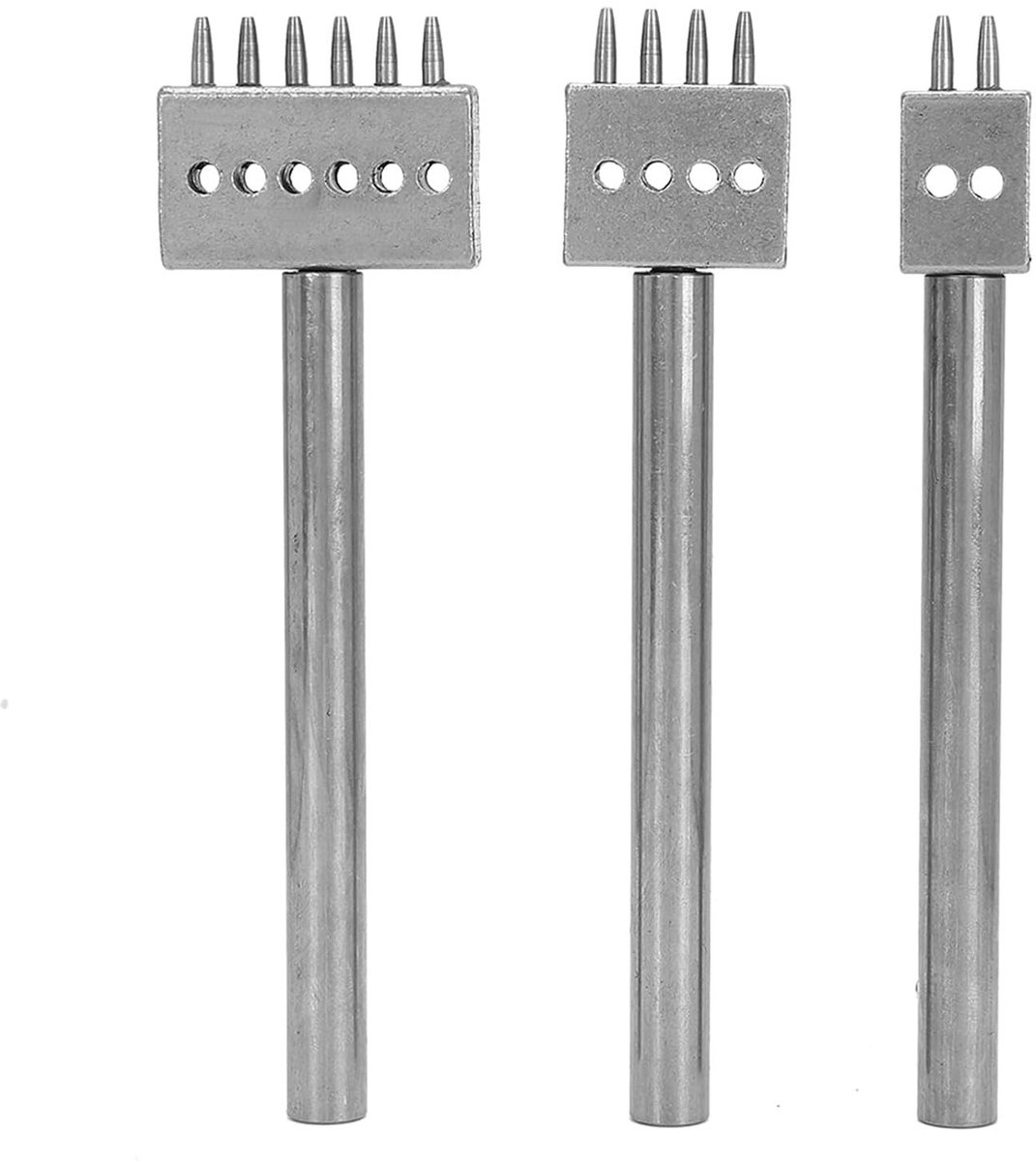 Hoge kwaliteit leren perforator set voor DIY leerprojecten, ideaal voor portemonnees en riemen, met 5mm spatiëring en duurzame stalen constructie