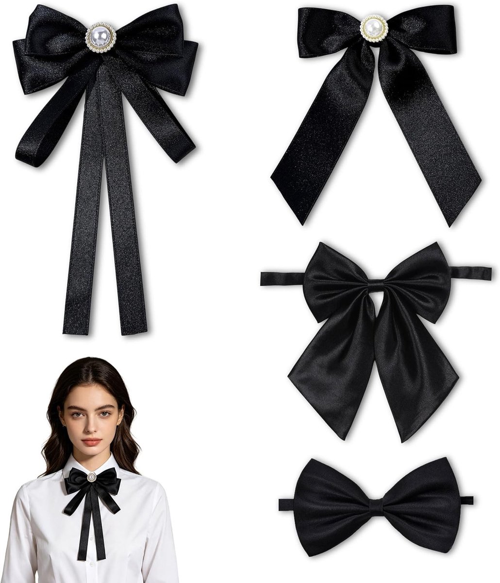 Elegante Zwarte Pajarita voor Dames, Verstelbare Strik met Parels voor Bruidsjurken en Feestoutfits, 4 Stuks