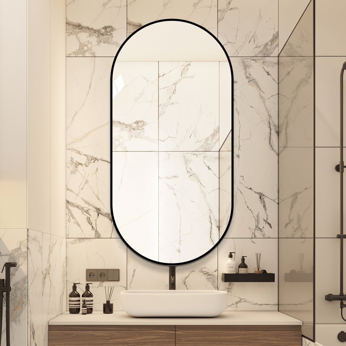 MEUNIQ Boogvormige wandspiegel 60 x 120 cm met zwart aluminium frame, kopervrij spiegelglas, verticaal of horizontaal voor badkamer en hal