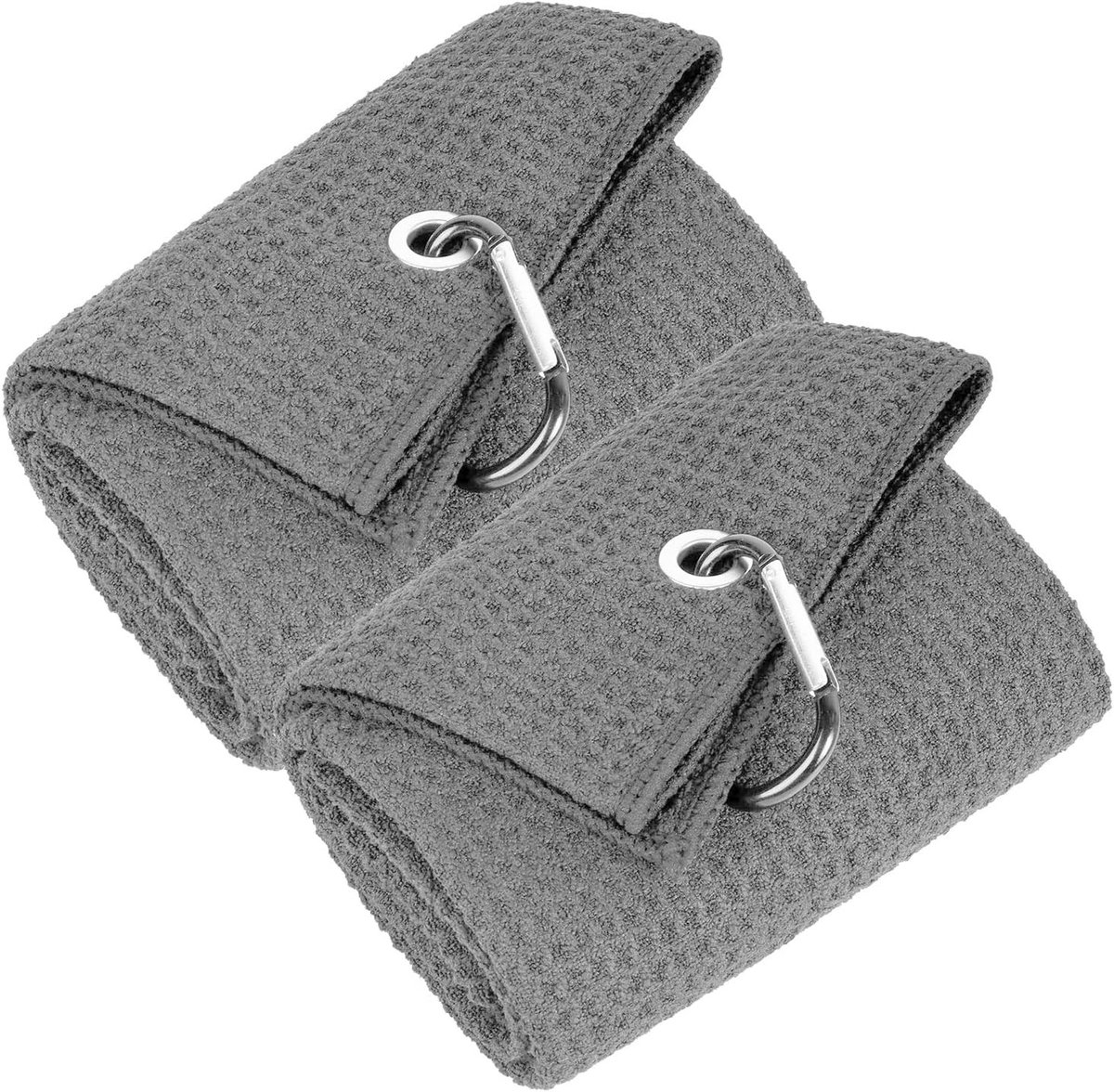 Set van 2 Microvezel Golfhanddoeken 30 x 50 cm met Karabijnhaak voor Golfbag en Sportgebruik - Grijs, Ideaal voor Training en Outdoor Activiteiten