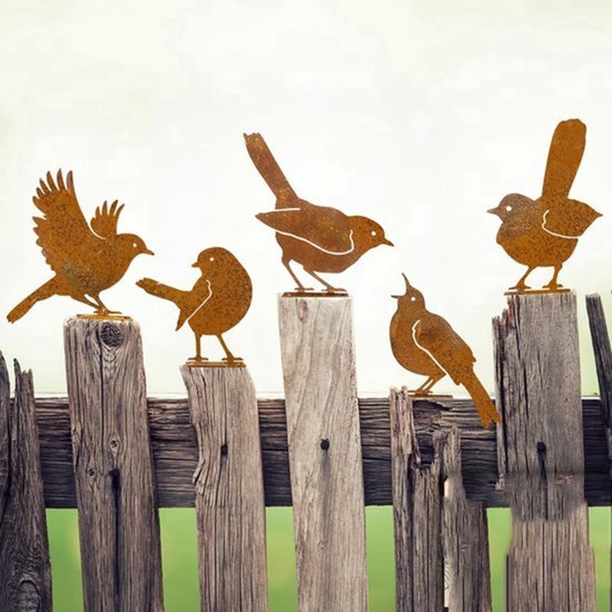 5 Stuks Roestige Vogeldecoratie, Vogelmuurdecoratie Voor Buiten, Metalen Vogels Tuindecoratie, Metalen Vogelbeeldjes Als Ornamenten - Tuinsculpturen En Tuinkunst, Hekdecoraties Voor Buiten, Rustieke Tuindecoratie