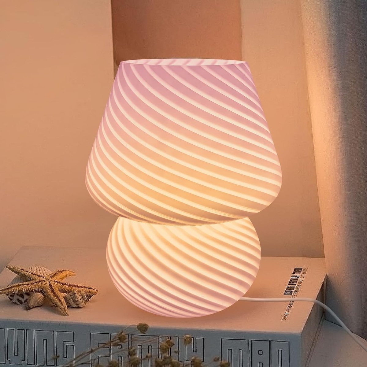 Stijlvolle glazen nachtlamp met paddenstoelenontwerp - LED tafellamp voor woonkamer en slaapkamer (Roze)