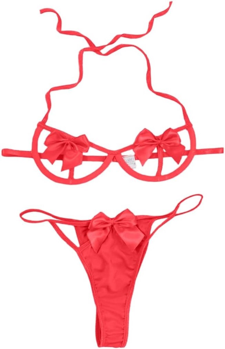 Twee-delige dames lingerie set met verstelbare push-up beha, sexy culotte en suspender in rood