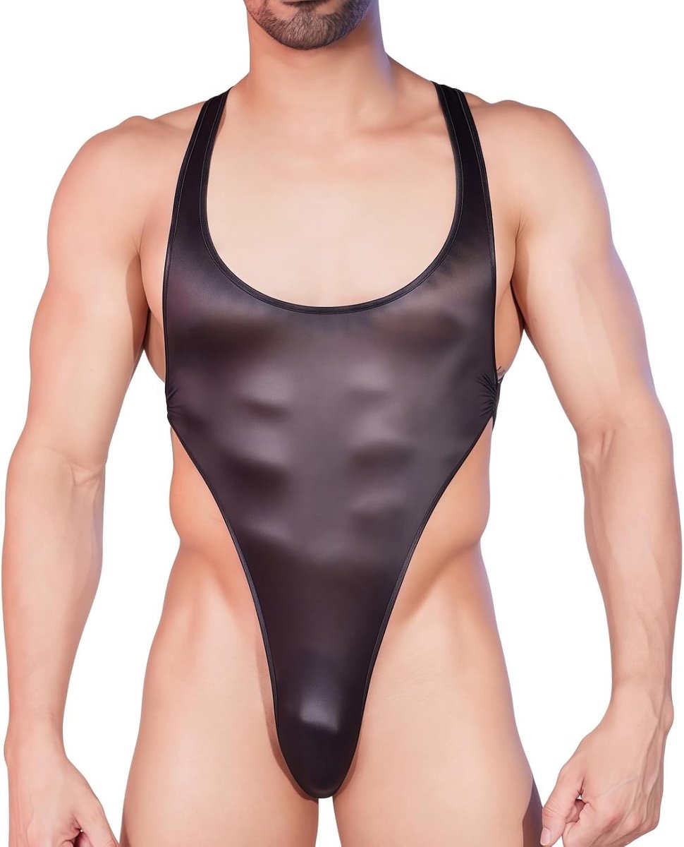 Sexy Sissy Lingerie Body voor Mannen met U-Hals en Hoge Snit, Ideaal voor Crossdressers en Nachtkleding, Shiny en Doorzichtig Design