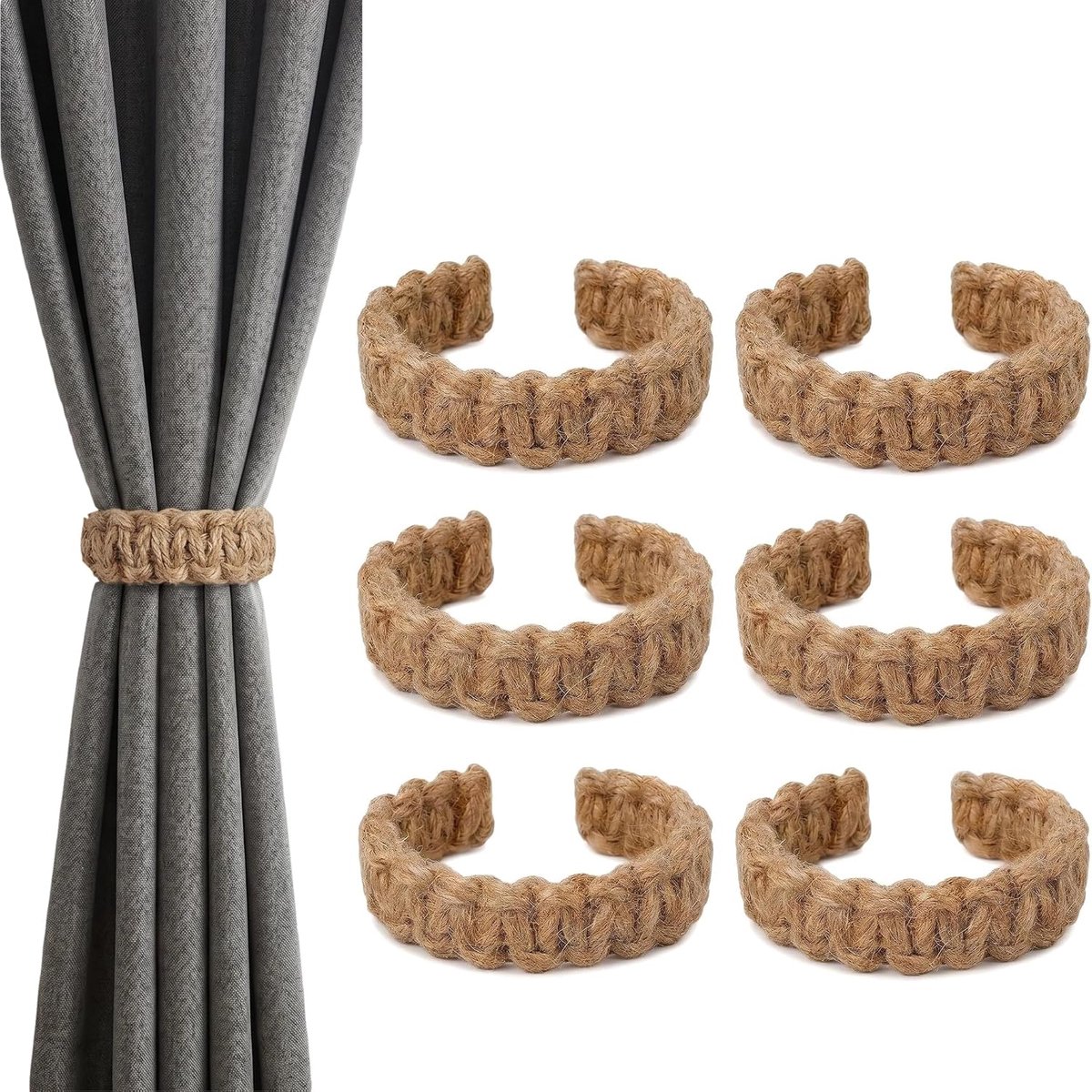 Gordijnhouders, 6 stuks handgebreide gordijnhouders in boho-stijl