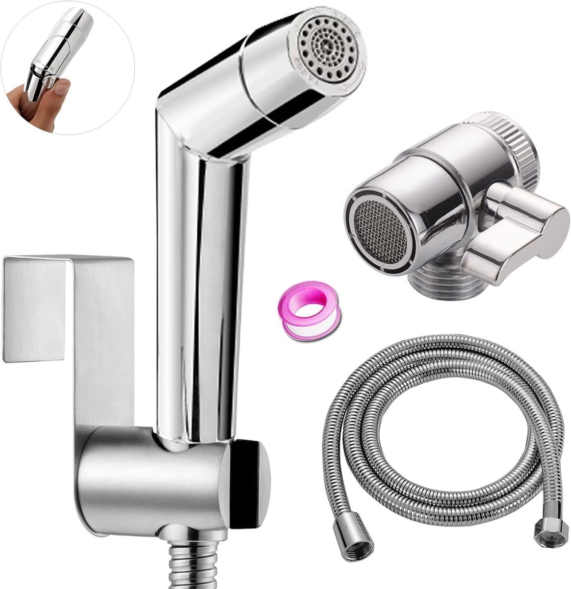 Haarwasbak - Chroom - Handdoucheset met Verstelbare Sproeikop en 150 cm Slang - Bidet voor Persoonlijke Hygiëne en Luierspoeling