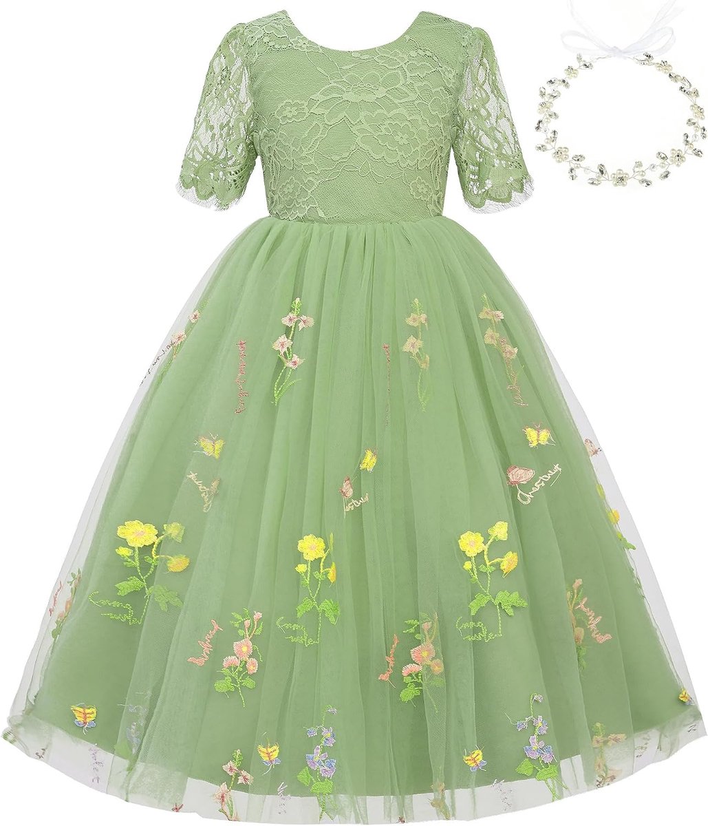 Flower Girl Dress Kant Tule Bloemenborduurwerk Prinsessenjurk Bruiloft