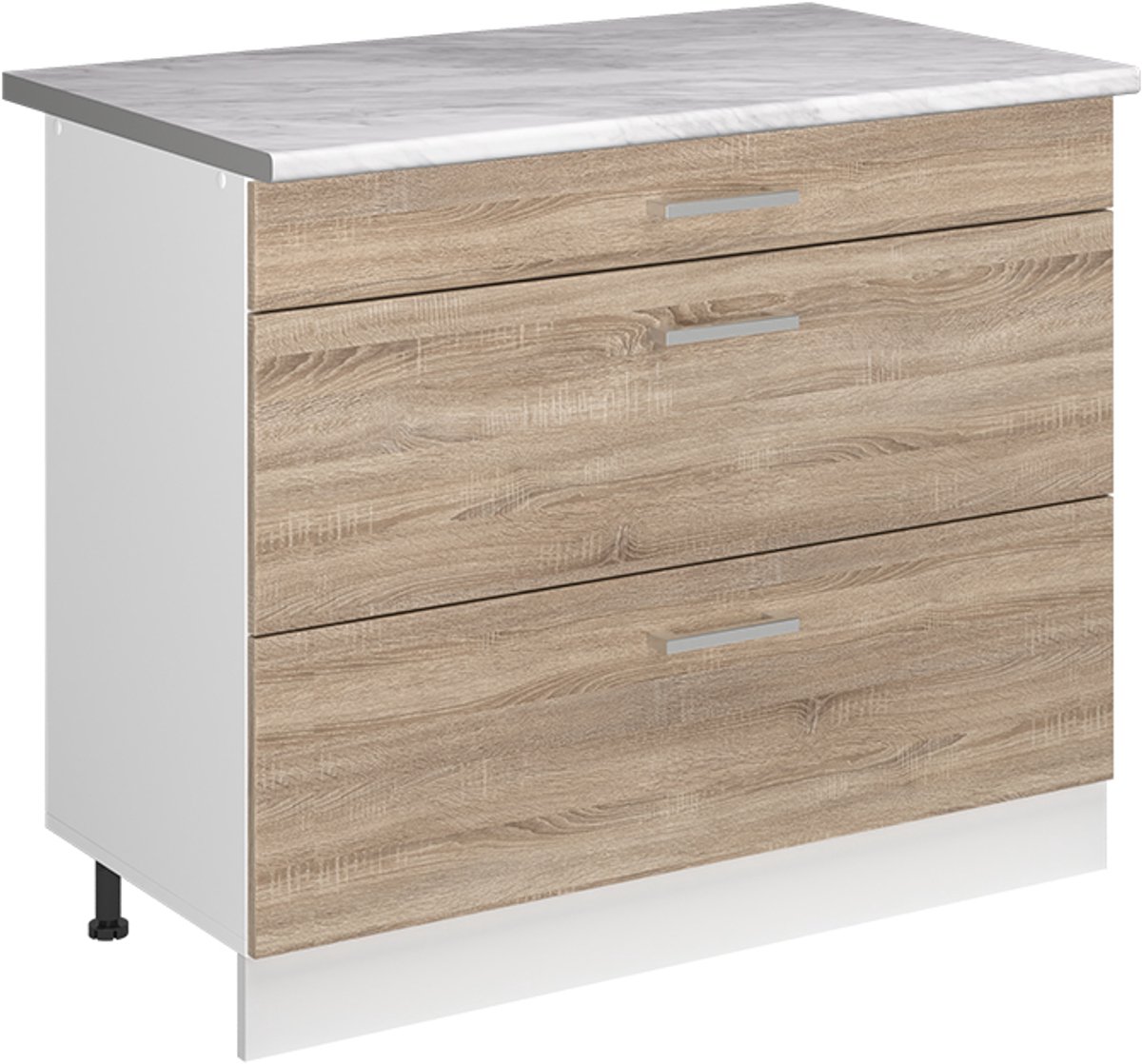 Vicco Keukenonderkast R-Line, Sonoma/Wit, 100 cm marmer werkblad
