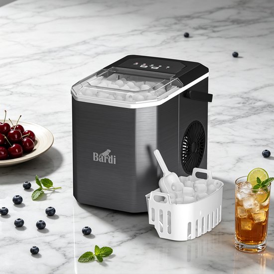 Bardi 1.3L Deluxe IJsblokjesmachine Square – IJsblokmaker Inclusief Luxe Thermosbeker en IJsschep – 9 Blokjes in 8 Minuten – RVS — afbeelding 5