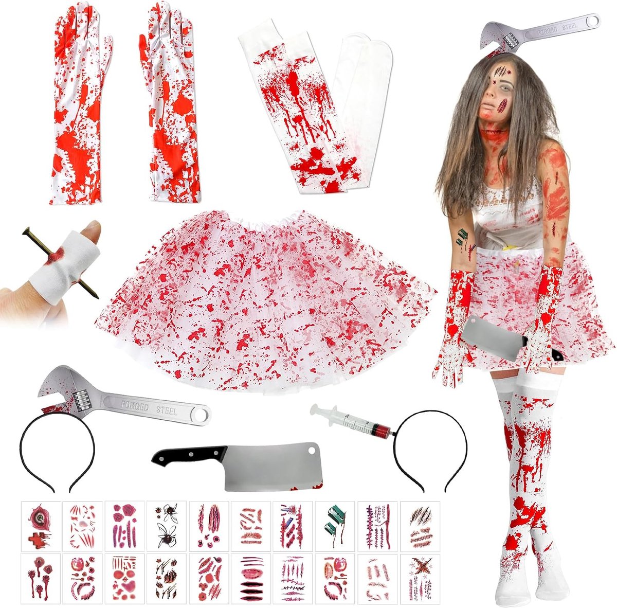 Verpleegsterkostuum Halloween verpleegster kostuum zombiebruids kostuum horror kostuum Halloween kostuum dames voor Halloween party cosplay