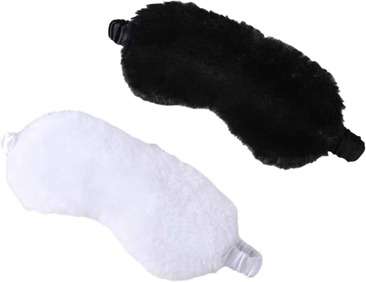 Verstelbaar Pluche Oogmasker voor Slaap, Reis en Powernap - 2 Stuks, Geschikt voor Volwassenen en Kinderen, Zwart en Wit