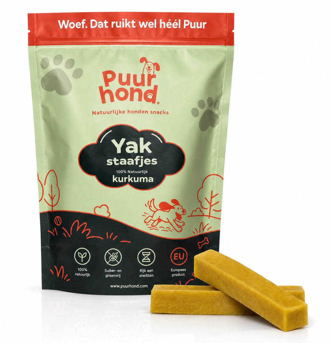 PuurHond – Hondensnacks – Yakstaafjes met Kurkuma voor Honden – Natuurlijke Yak Kauwsnack – Langdurig Kauwplezier – Maat S – 5 Stuks