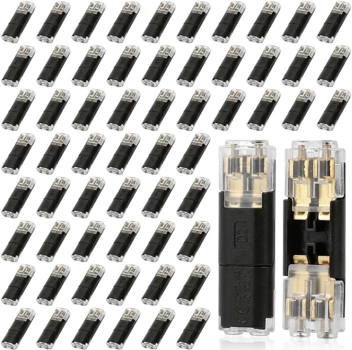 Verbindingsklem terminal 2-polig - D2 type LED stekker - 60 stuks - eenvoudig te gebruiken voor LEDstrips - ShopVlot