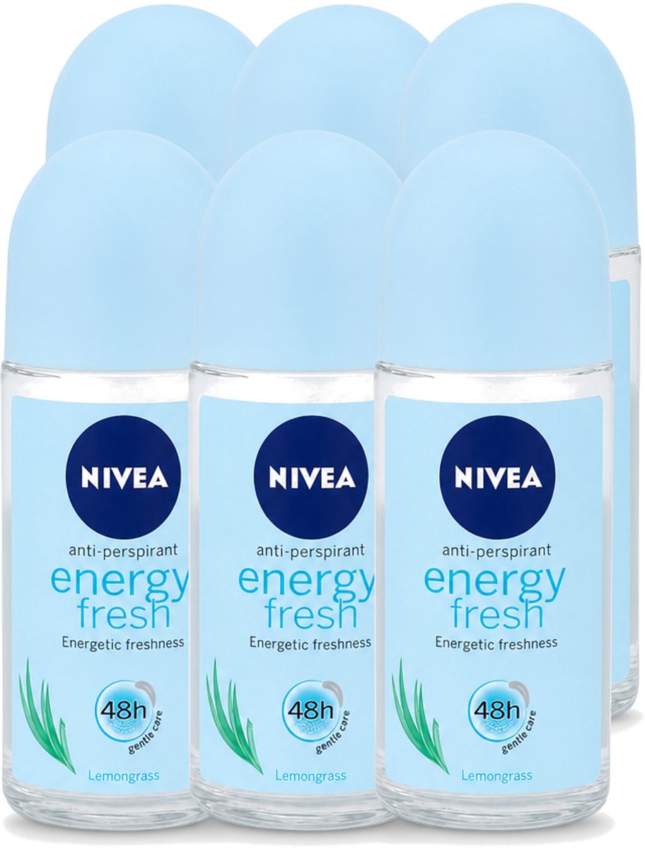 6 x Nivea - Energy Fresh - Vrouwen Rollerdeodorant - 48 Uur Lang Werkend - 50 ml - Voordeelverpakking - 6 stuks