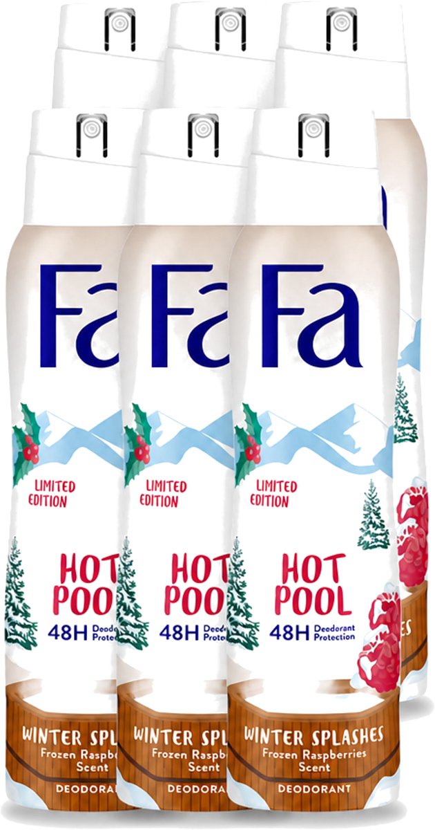 6 x Fa - Deospray - Winter Splashes - 48 uur Bescherming - Frozen Raspberry - Verfrissend & Fruitig - 150 ml - Voordeelverpakking - 6 stuks