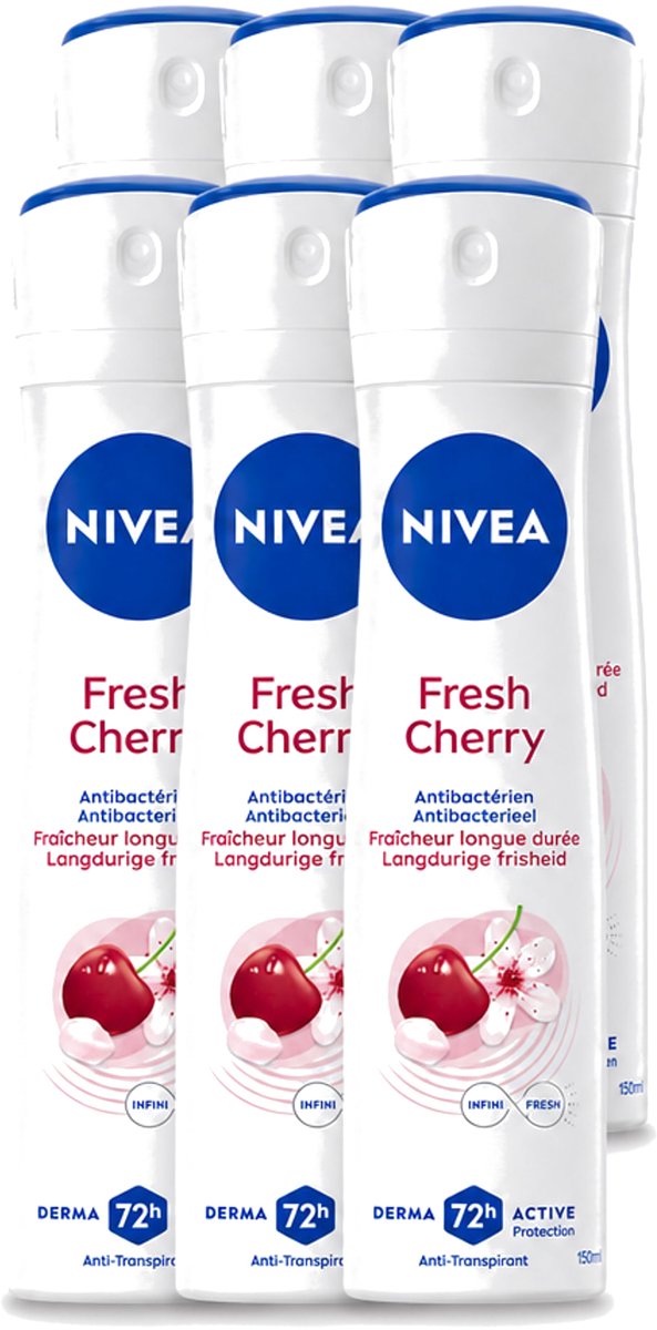 6 x Nivea - Anti-Transpirant Deodorant - Fresh Cherry - 150 ml - Voordeelverpakking - 6 stuks