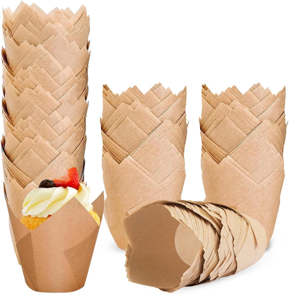 Tulpenvormige muffinvormen van papier - 200 stuks - Ideaal voor cupcakes, gebak en feestjes