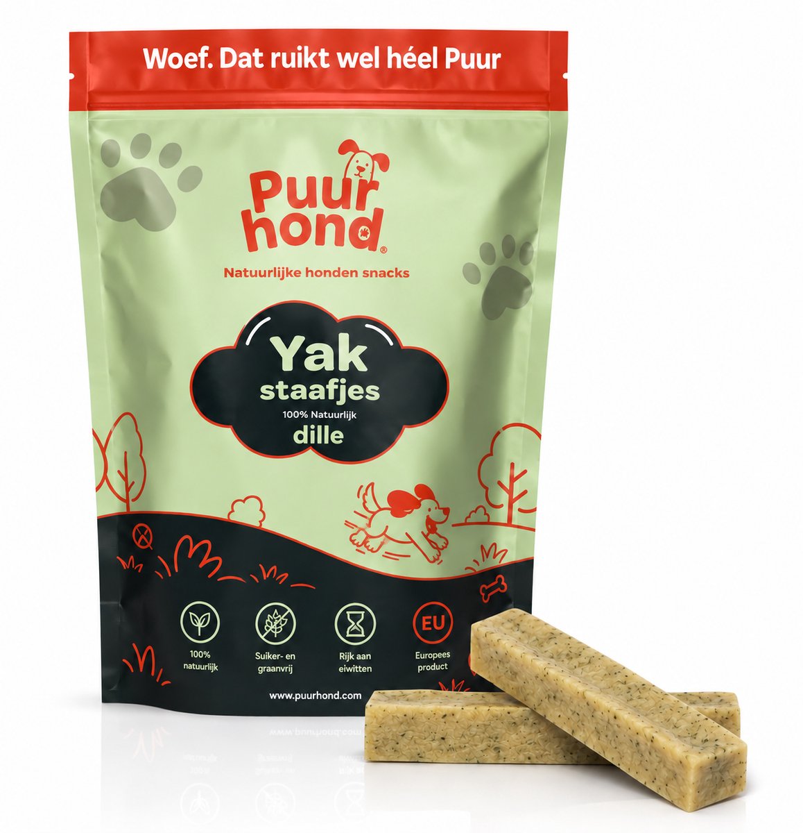 PuurHond – Hondensnacks – Yakstaafjes met Dille voor Honden – Natuurlijke Yak Kauwsnack – Langdurig Kauwplezier – Maat L – 5 Stuks
