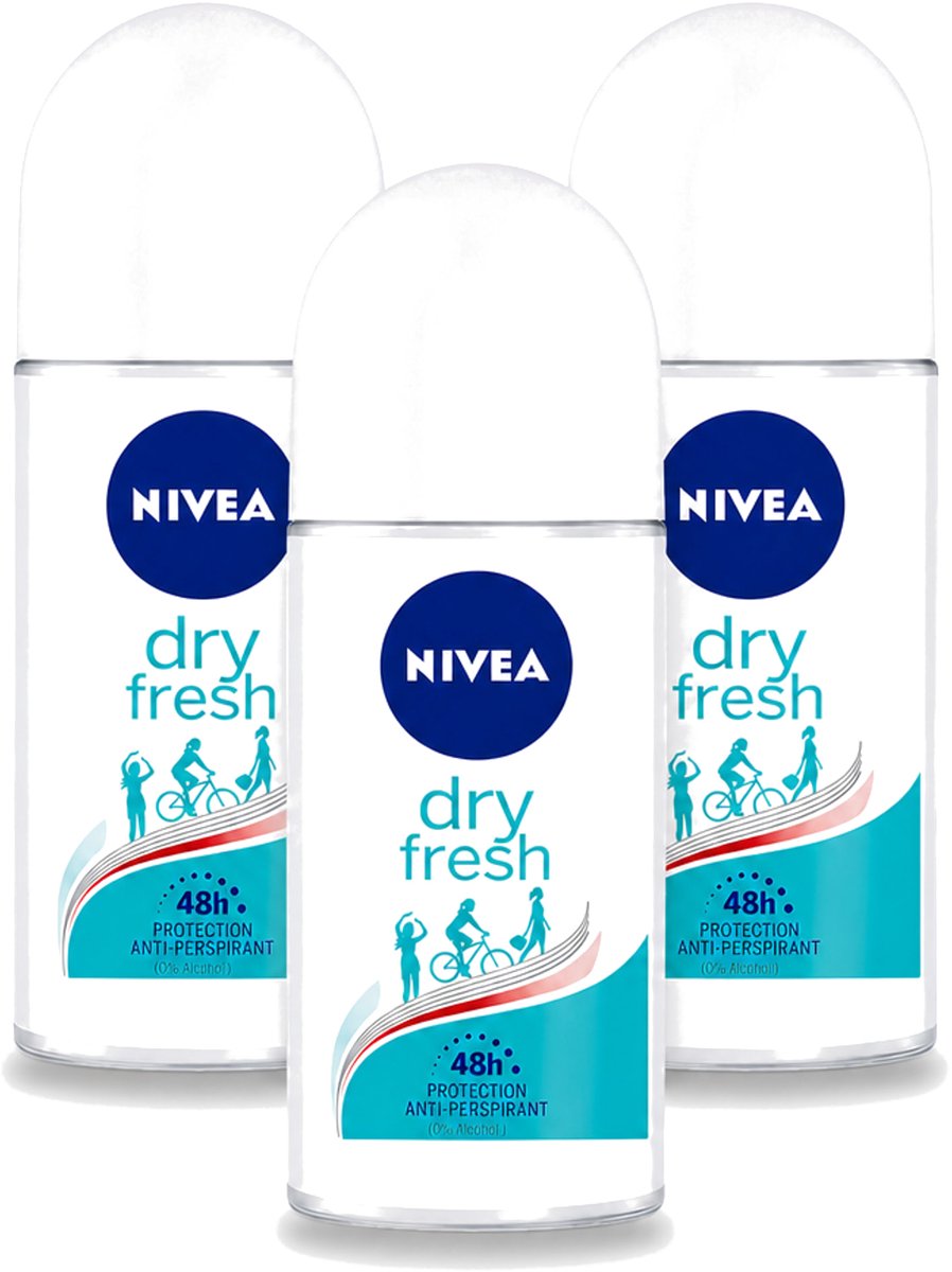 3 x Nivea - Deodorant - Roller - Dry Fresh - 48 Uur Lang Werkend - 50 ml - Bulkverpakking - 3 stuks