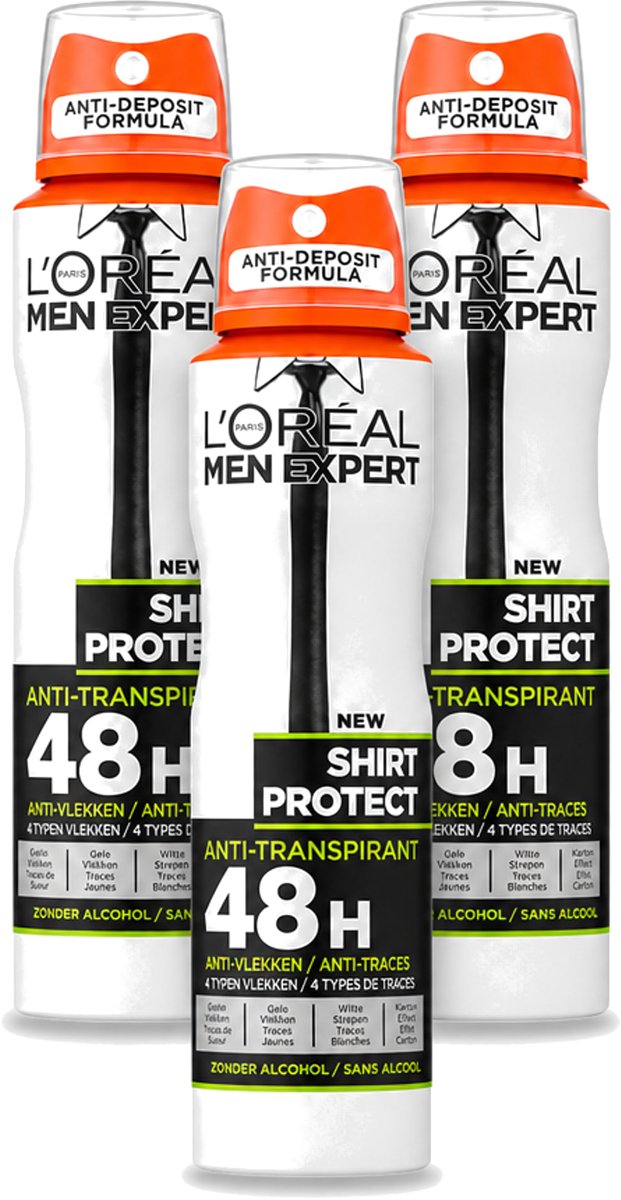 3 x L'Oréal Men Expert Shirt Protect - Deodorant - 150 ml - Deodorant Spray - Bulkverpakking - 3 stuks