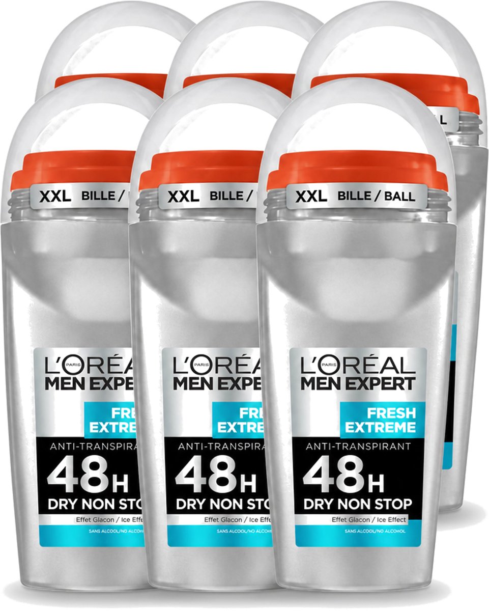6 x L’Oréal Paris Men Expert – Deodorant Roller – Fresh Extreme 48H – 50 ml - Voordeelverpakking - 6 stuks