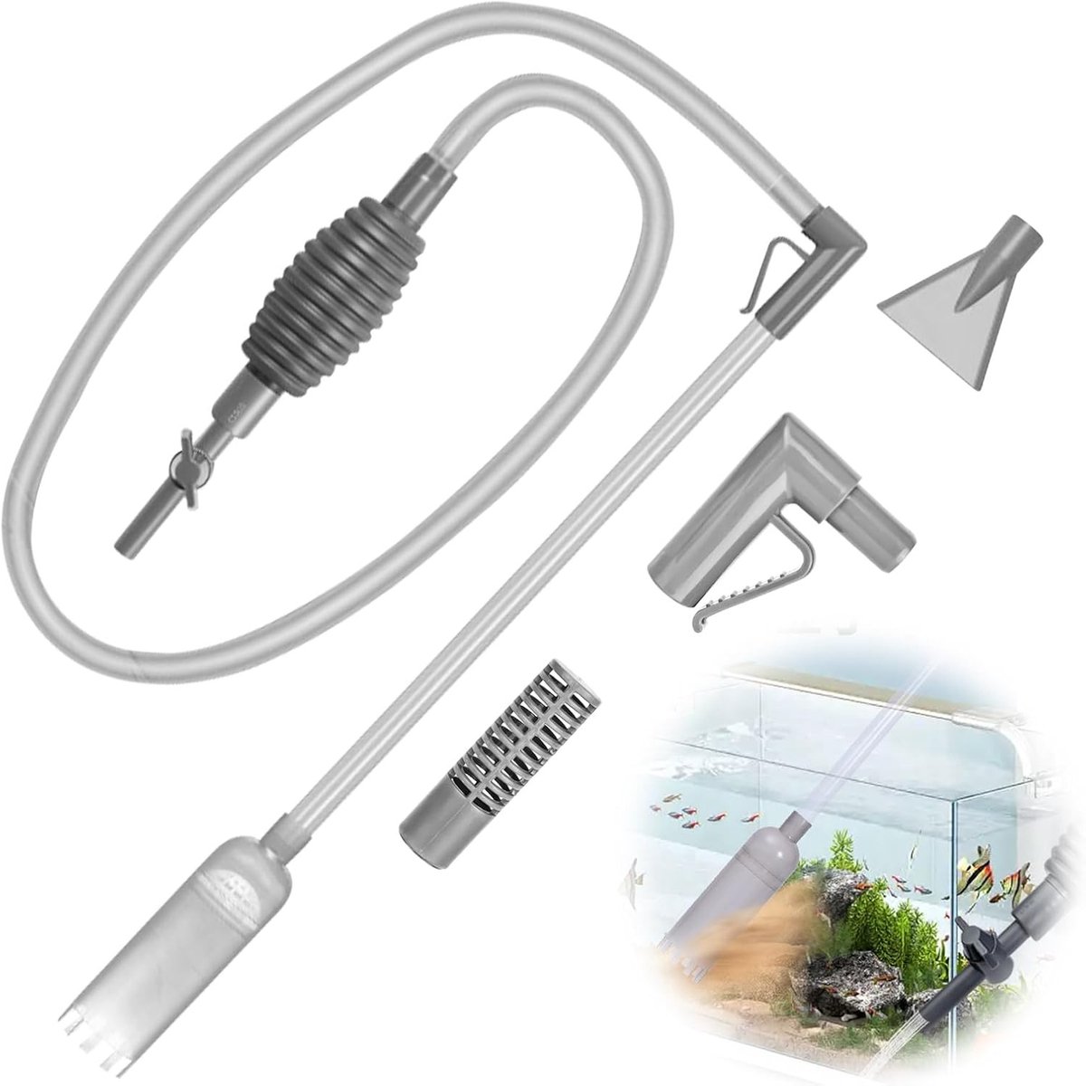 3-in-1 Aquarium Water Changer Set voor Efficiënte Grondreiniging, Grind en Zand, Inclusief Slangventiel voor Waterverversing