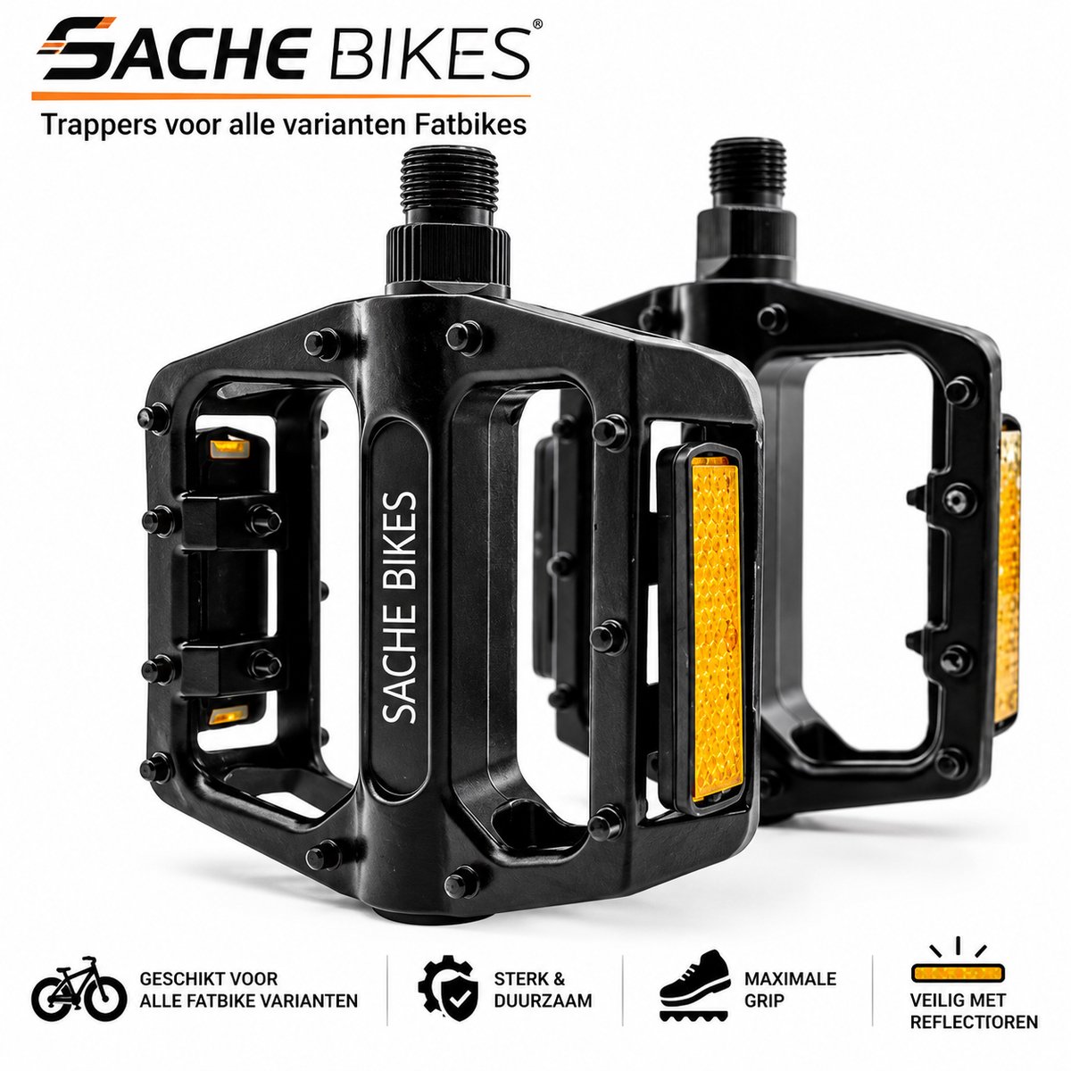 SACHE BIKES Fatbike Pedalen – Universele Fietspedalen met Reflectoren – Extra Grip – Sterk & Duurzaam – Zwart