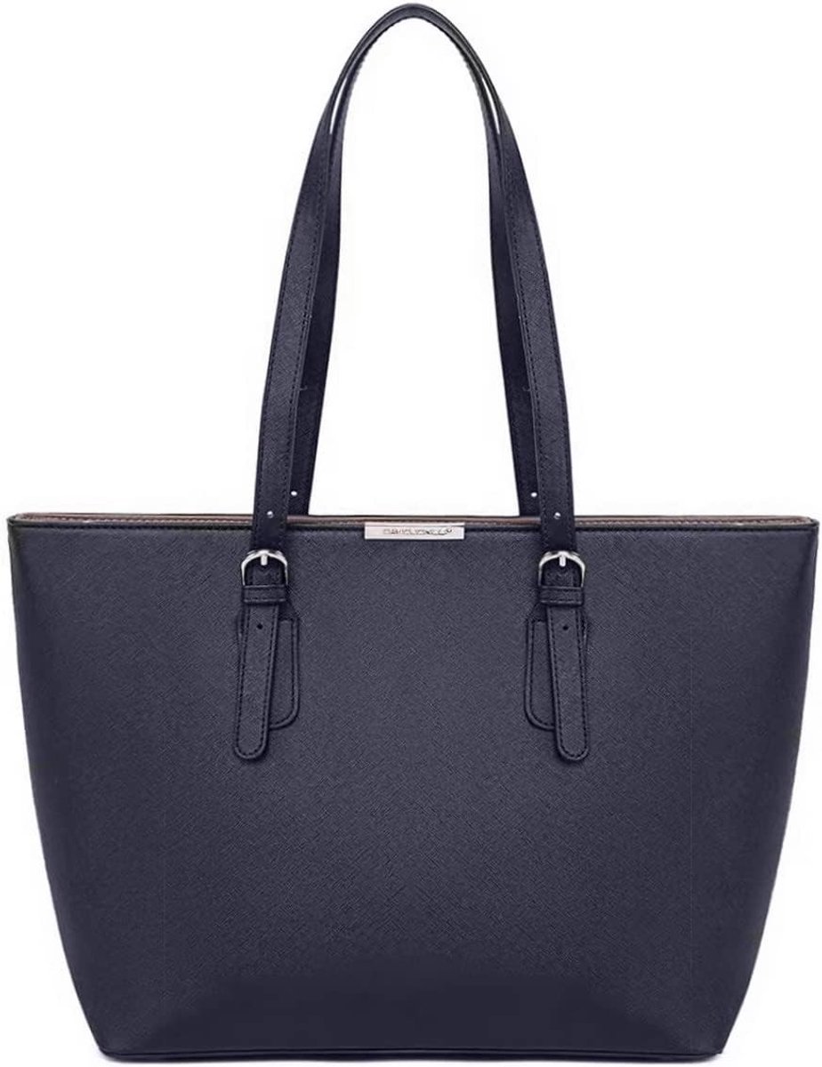 Laptoptas dames - Donkerblauw - Grote PU Leren Schoudertas - Moderne Shopper voor School en Werk