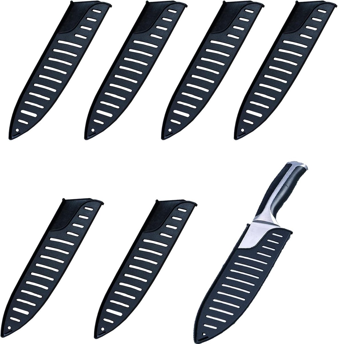 Set van 6 Beschermhoezen voor Keukenmessen, Plastic Bescherming voor Fruit- en Keukenmessen, Geschikt voor 20 cm Messen (Zwart)
