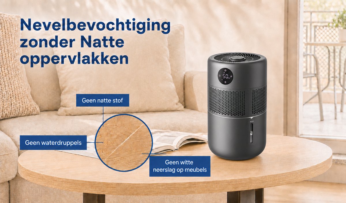 JC's - Luchtbevochtiger - luchtbevochtigers en luchtreiniger 3 in 1 - Aromatherapie - 5 Liter - Wifi - UVC lamp - Top Filling - Humidifier - Woonkamer, Slaapkamer, Kantoor, Babykamer - Hygrometer thumbnail 4