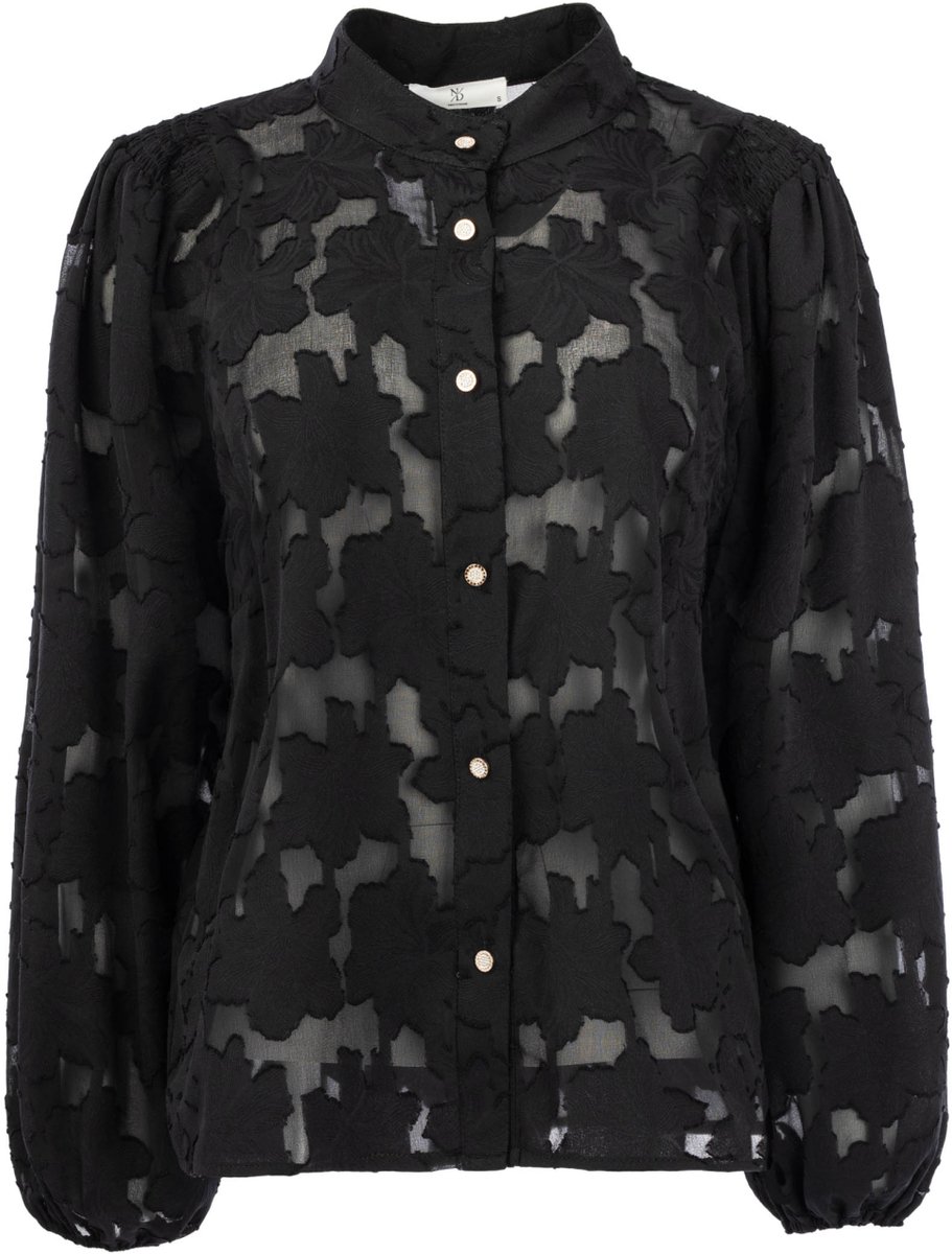 NED Blouse Calgary Ls Rmj Tone On Tone Flow 26w U404 01 900 Black Dames Maat - L