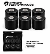 CREATE PERFORMANCE Underwrap tape - Voetbaltape - Fysio tape - Zwart - 6 stuks - 7cm x 27m - Inclusief tape tas