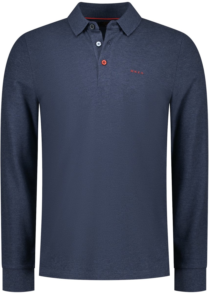 NZA blauwe heren polo   Punt kraag   Regular fit   Gemeleerd patroon   Knoopsluiting   Duurzaam   Lange mouw Blauw XXXL