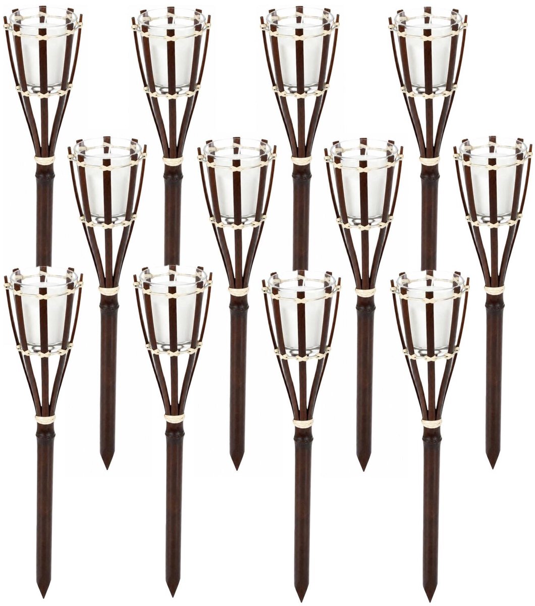 Pro Garden Tuinfakkel met kaars - 12x - bamboe - bruin - 30 cm - citronella - fakkels