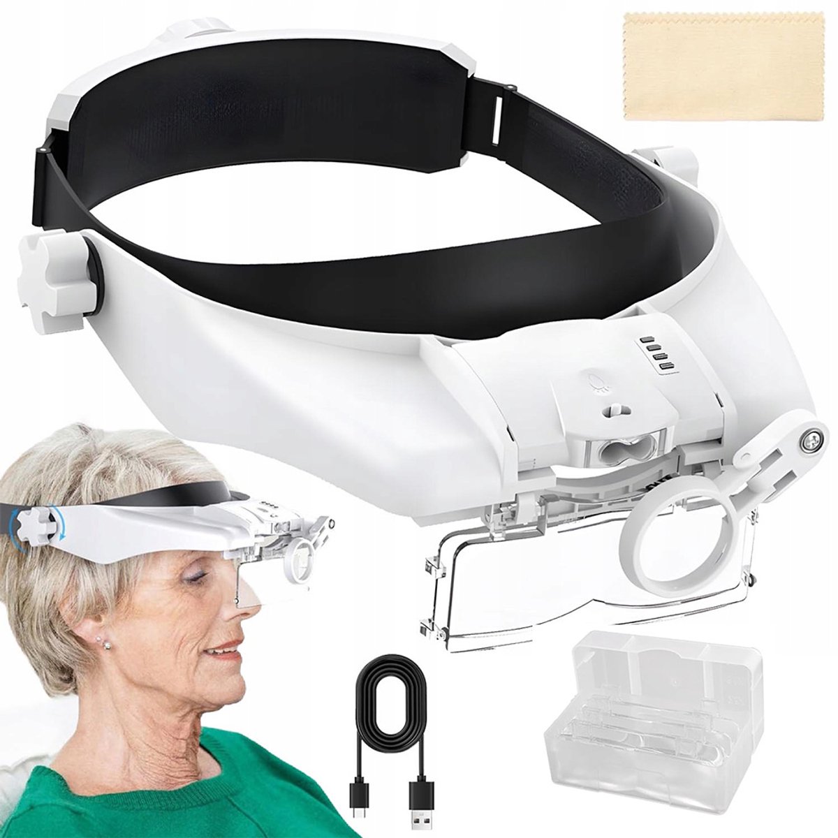 Hoofdbandloep - Vergrootglas met Verlichting - Vergrootglas Bril - 5 Lenzen (1,5x / 2x / 2,5x / 3x / 3,5x) - voor Lezen, Solderen