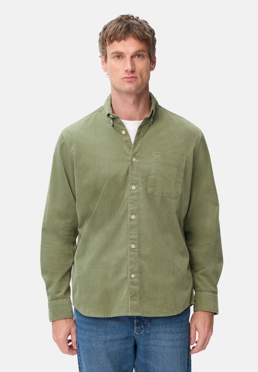camel active Cord overhemd met 2-weg stretch - Maat menswear-XL - Bladgroen
