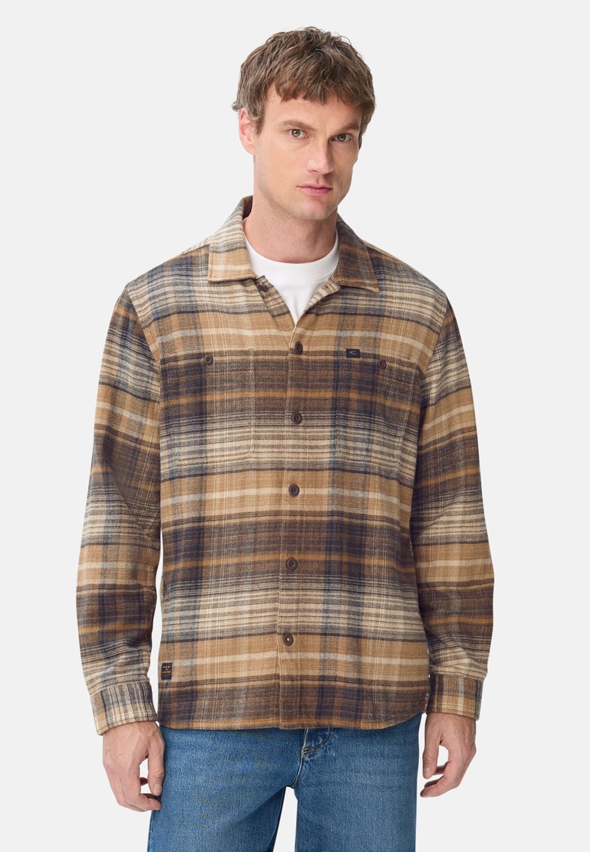 camel active Geruit overhemd met borstzak - Maat menswear-4XL - Bruin