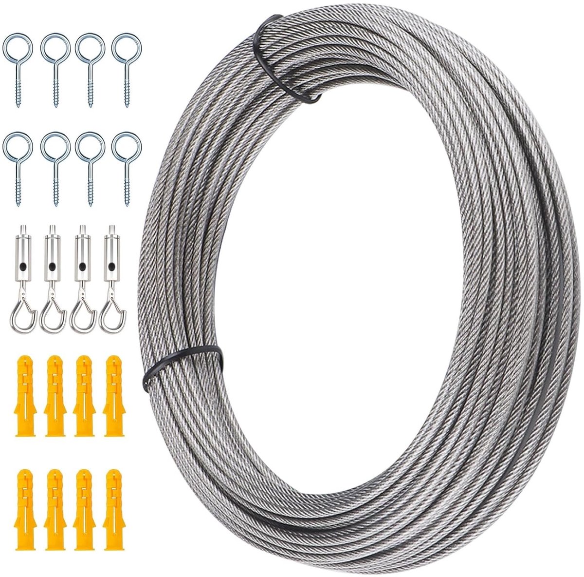 Verstelbaar Trellis Set van RVS Draad - 20m Lengte, PVC Gecoate 7mm Touw voor Klimplanten, Gordijnen en Douchegordijnen